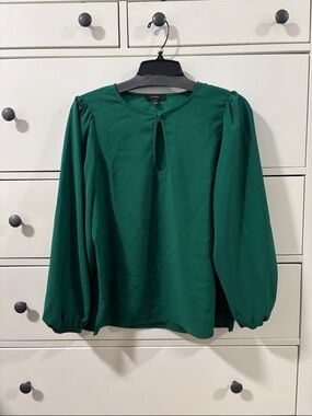 J. Crew Deep Emerald Keyhole Long-Sleeve Blouse